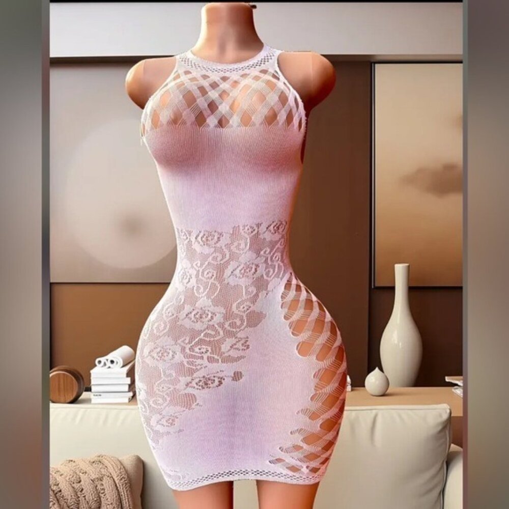 WHITE Fishnet Crop Bodycon Dress Cover Up